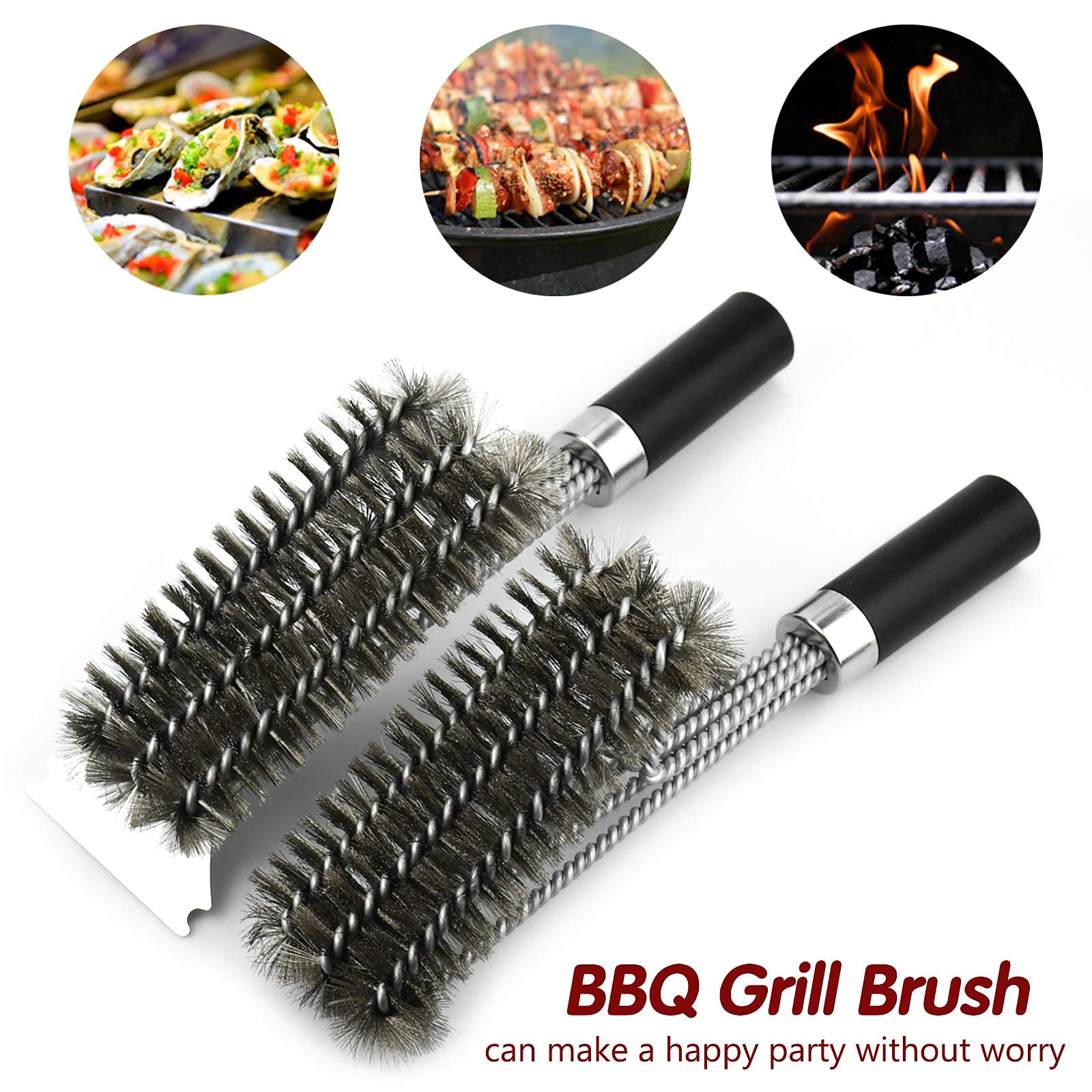 Set 2 Spazzole Per Barbecue Con Testine Di Ricambio - Raschietto In Acciaio Inox - Manico Lungo 40cm E 35cm Per Pulizia Griglie - Foto 2