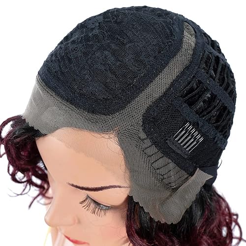 Miniatura 7 de NOBLE HAIR - Peluca de cabello humano rizado con encaje frontal de 12 pulgadas, peluca corta ondulada estilo Bob, longitud al hombro, parte lateral,