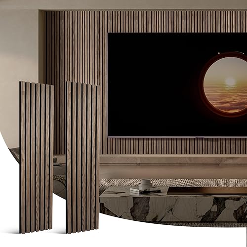Paneles acústicos de pared con listones de madera, 2 paneles de amortiguación de sonido de 47.24 x 11.22 pulgadas con acabado de madera natural,