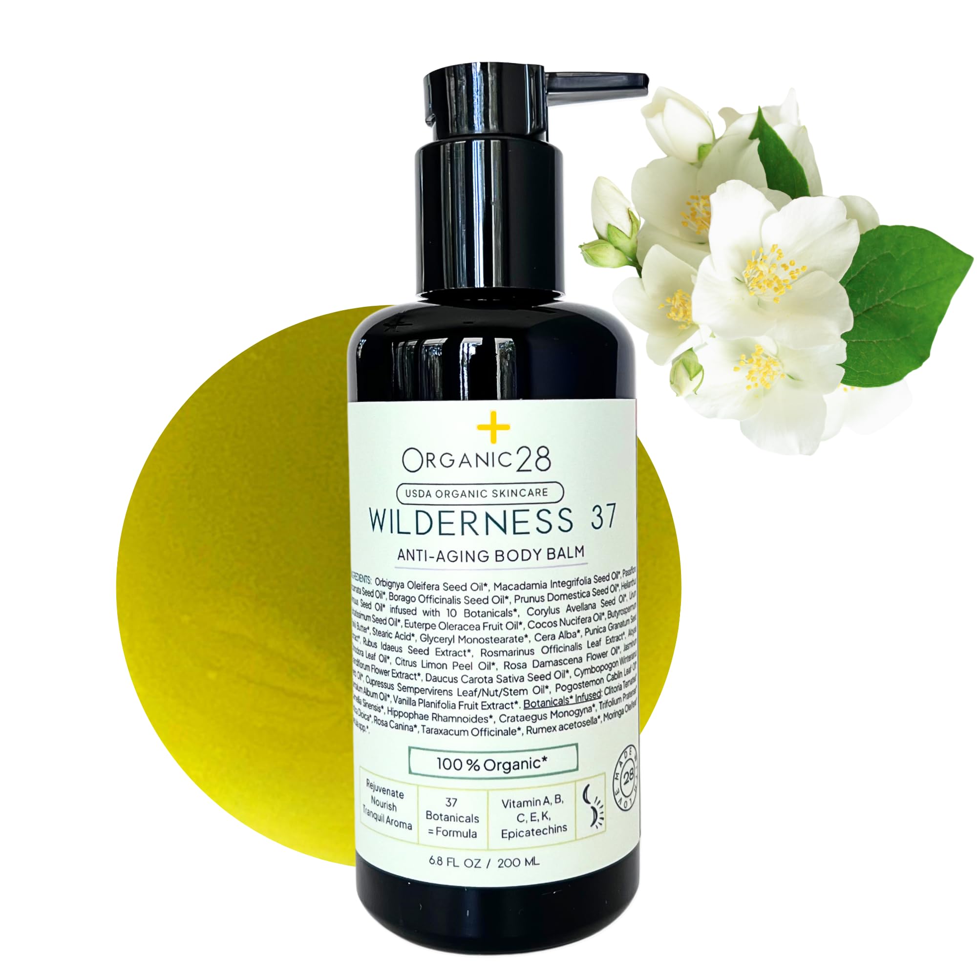Organic28 100 Organic Body Lotion USA Made 37 Botanicals 2XSize All Natural Body Cream For Women Anti Aging