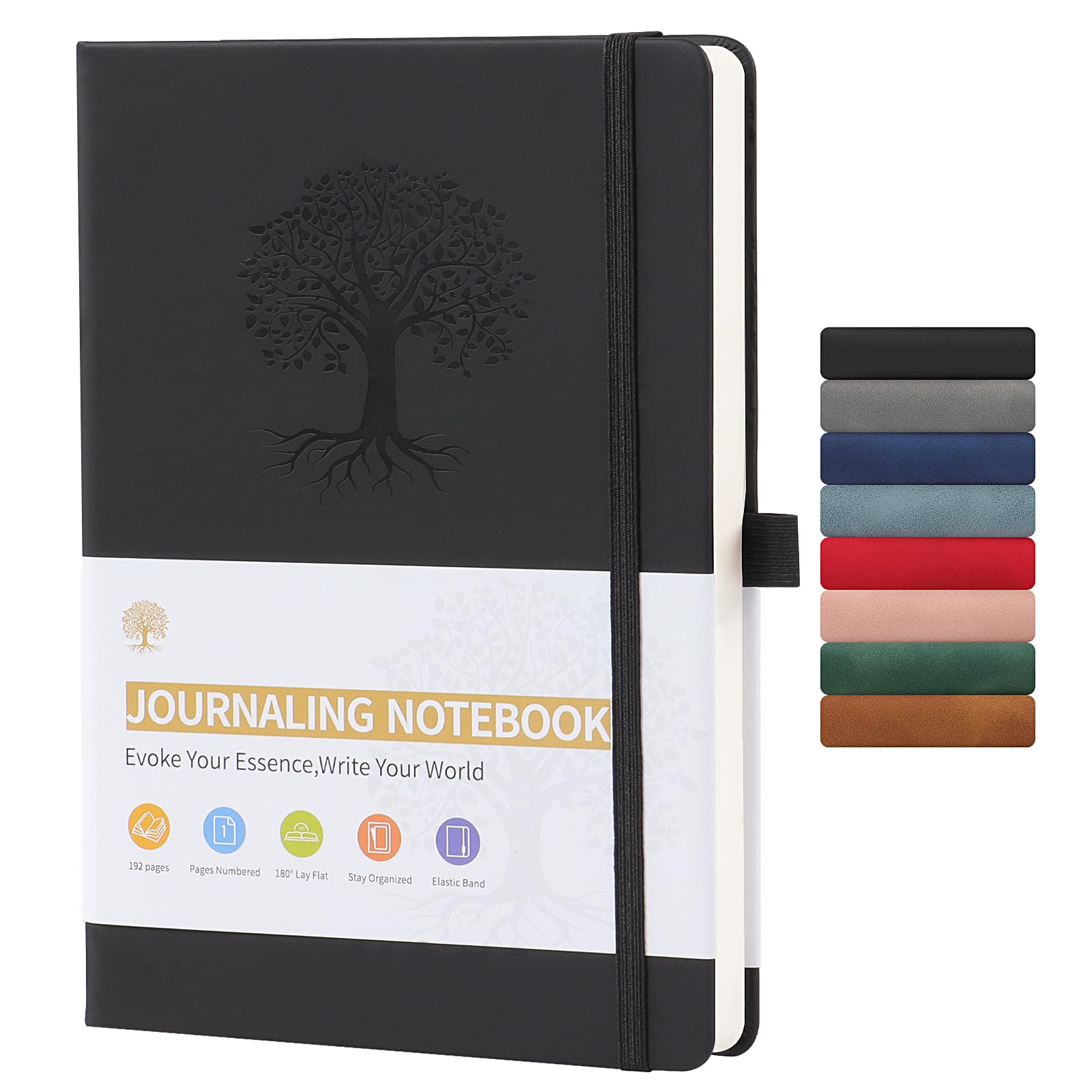 WEIZHENG A5 Journal Notebook for Men and Women, Hardback Notebook Lined with Elastic Closure for Journaling, Work and Note-Taking, Diary(Black)