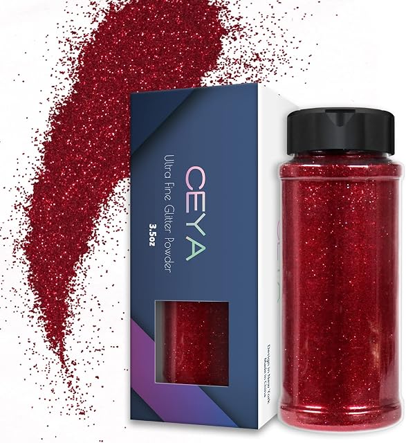 Ceya 3.5oz/ 100g Ultra Fine Glitter Powder Wine Red Glitter 1/128 0.008 0.2mm for Slime Epoxy Resin Craft Tumbler Jewelry Nail Art Festival Makeup Scrapbook Painting Wedding Cards