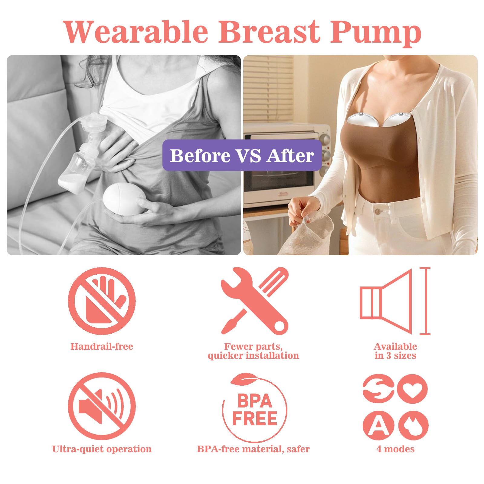 Milchpumpe Elektrisch Freihändig (2er Set), Tragbare Brustpumpe Elektrisch Handsfree mit LED-Display, 4 Modi & 12 Stufen, Electric Breast Pump Kabellos, 17/19/21mm, BPA-Frei
