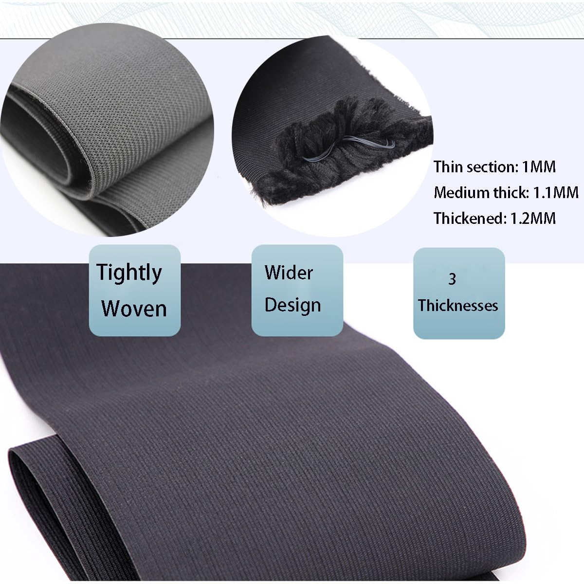 Banda elástica ancha de 15 cm, bandas elásticas planas para coser, cinta elástica pesada, cinta elástica de punto, accesorios de costura de ropa, proyecto de manualidades (negro, 10 m, espesado)
