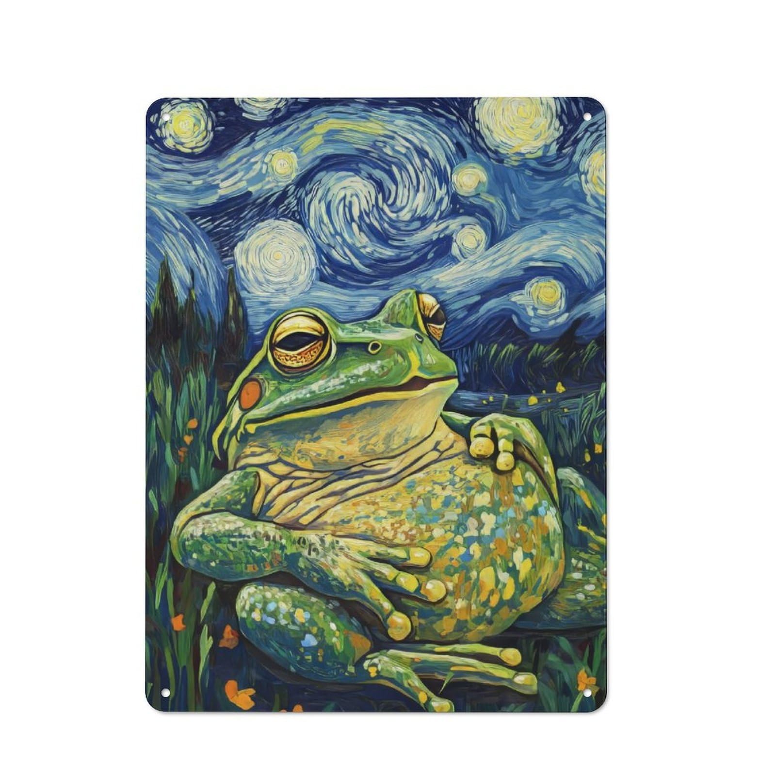 Junmoney Froggy Starry Night Tin Wall Plaque 40X30cm With For Bar Or Restaurant, Autumn Wall Decor For Hospitality Decor Collectors