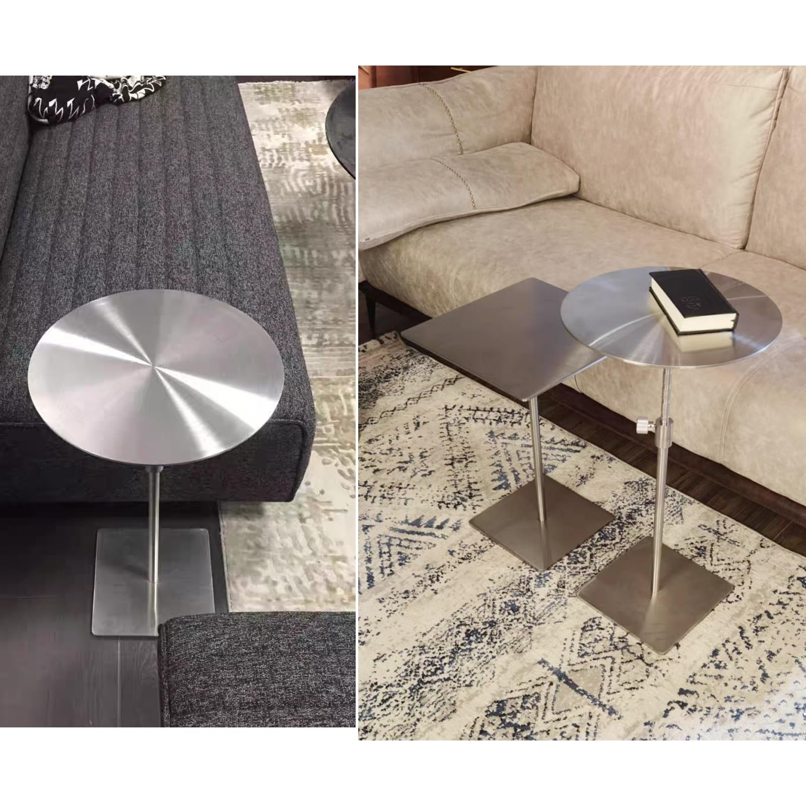 Tavolino regolabile in altezza da 50,8 a 71,1 cm, in acciaio inox, con piano spesso 5 mm, per soggiorno, sala da pranzo, bar, patio, cortile, balcone