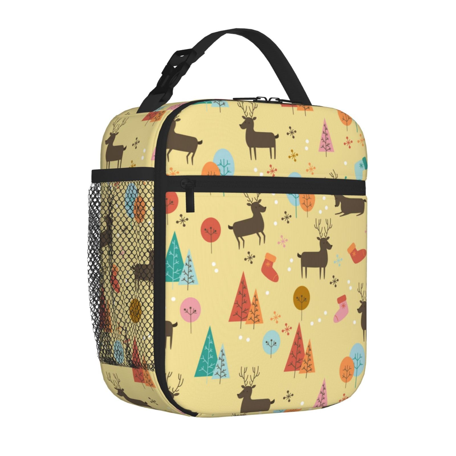Kid Christmas Deer Portable Lunch Bag Insulated Lunch Box Reusable Totes for Women Men Kids Work Picnic Camping