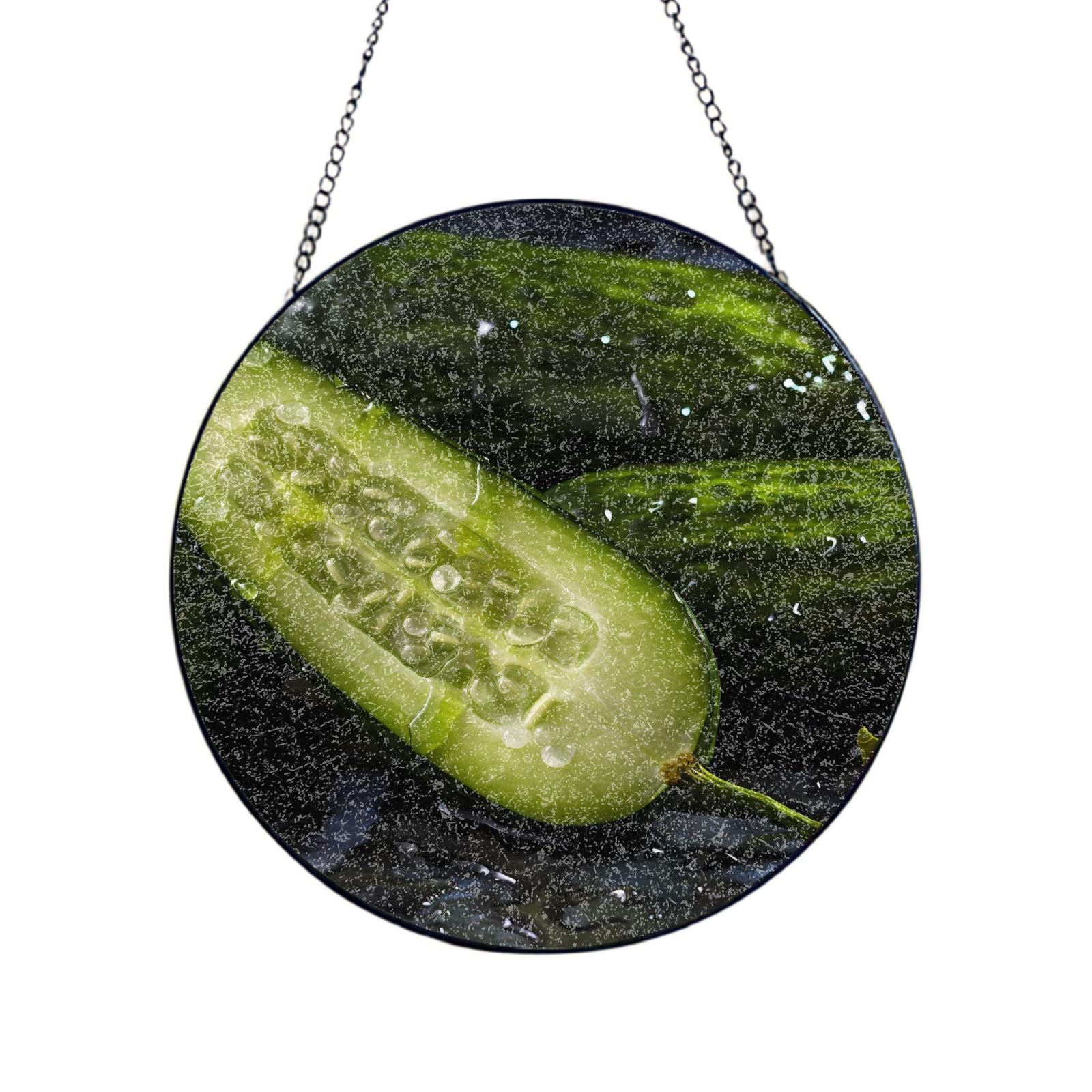 Phayah Cucumber Skin Texture Print Stained Glass Window Hanging Sun Catchers Decoration Mother'S Day Birthday Gifts For Home Garden Porch 8in（20cm）