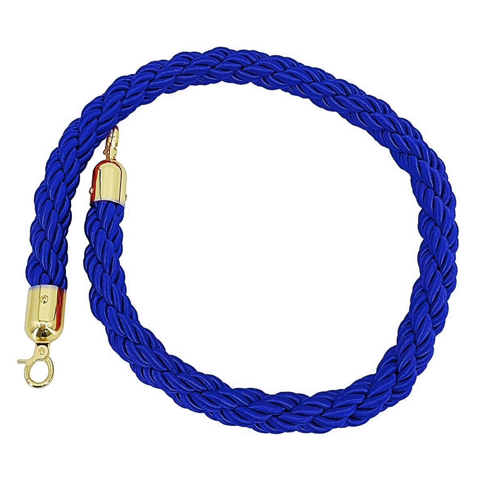 KLGFBDC 2.5m Blue Crowd Control Rope with Gold Hooks - Premium Hemp Barrier for Events Hotels & Cinemas - Sturdy Queue Management Solution