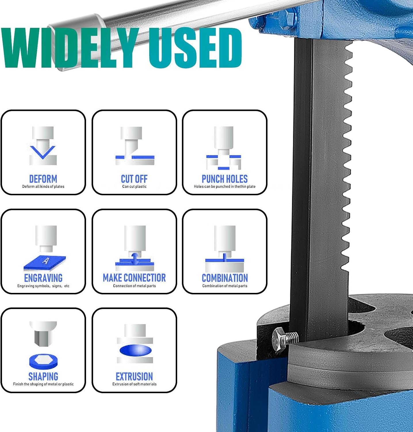 1 Ton Arbor Press, with 3 Drifts, 11.73"H x 9.76"L Manual Arbor Press, for Punching/Carving