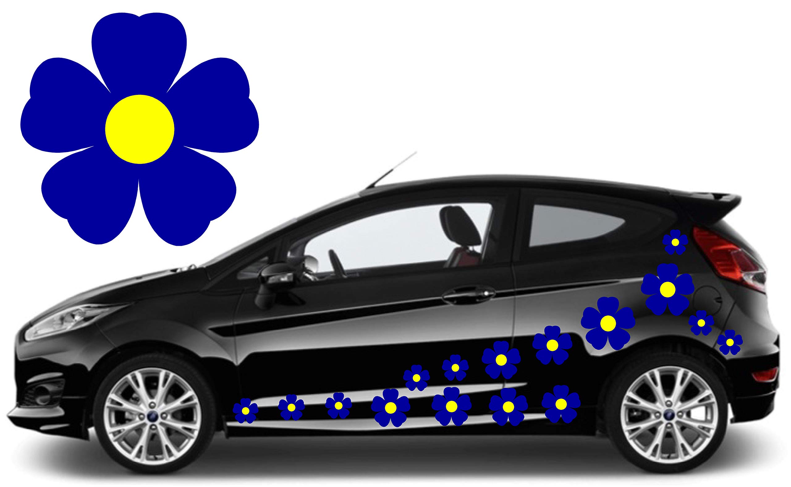 TEEZ 32 Blue & Yellow Flower Car Decals,Car Flower Stickers Graphics, Daisy Decals