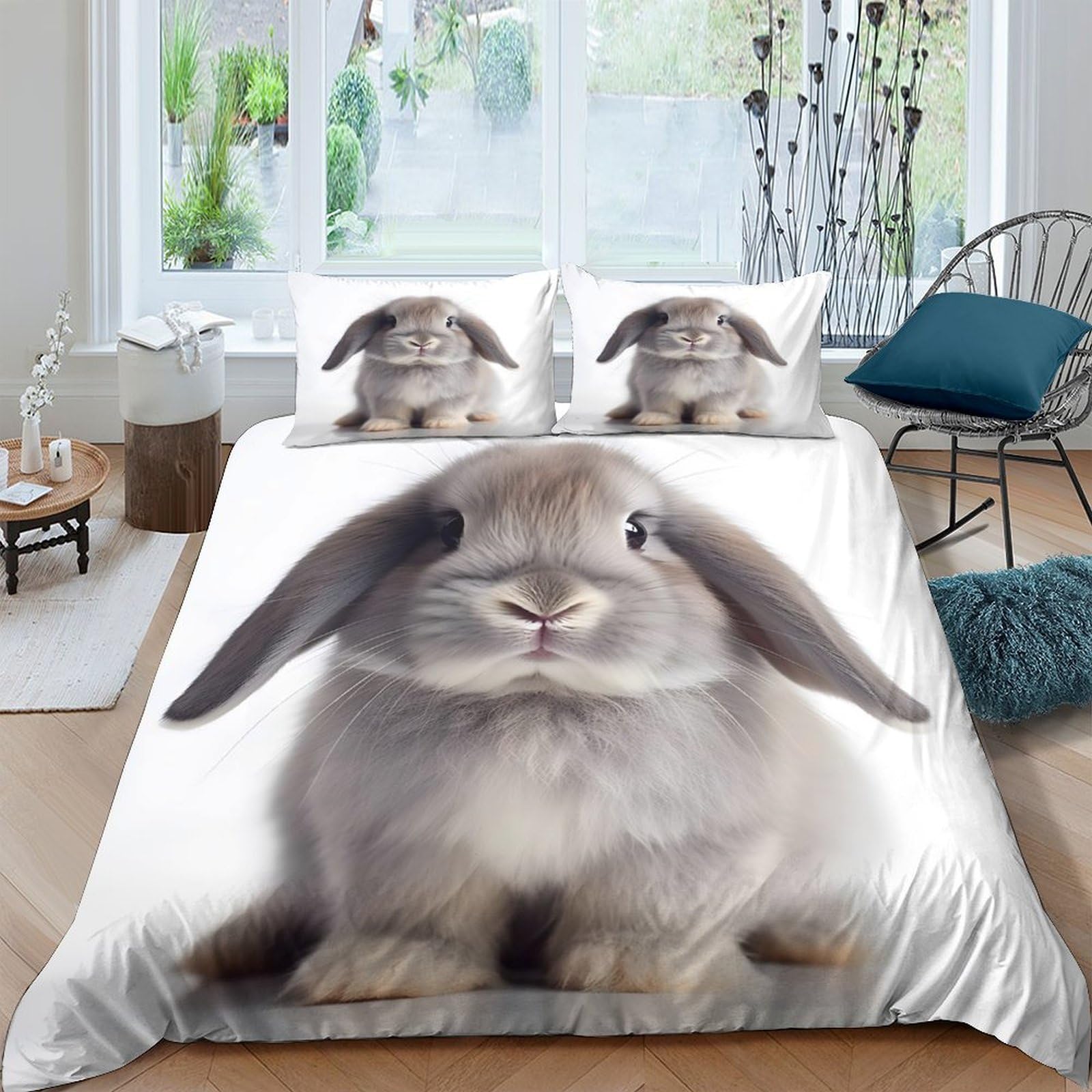 Ctjqhvkz Style-8 3D Printed Cute Bunny Fitted Sheet Microfiber Soft Animal Design Bed Cover For Bedroom Guest Room Protection Decor Single（135X200cm）