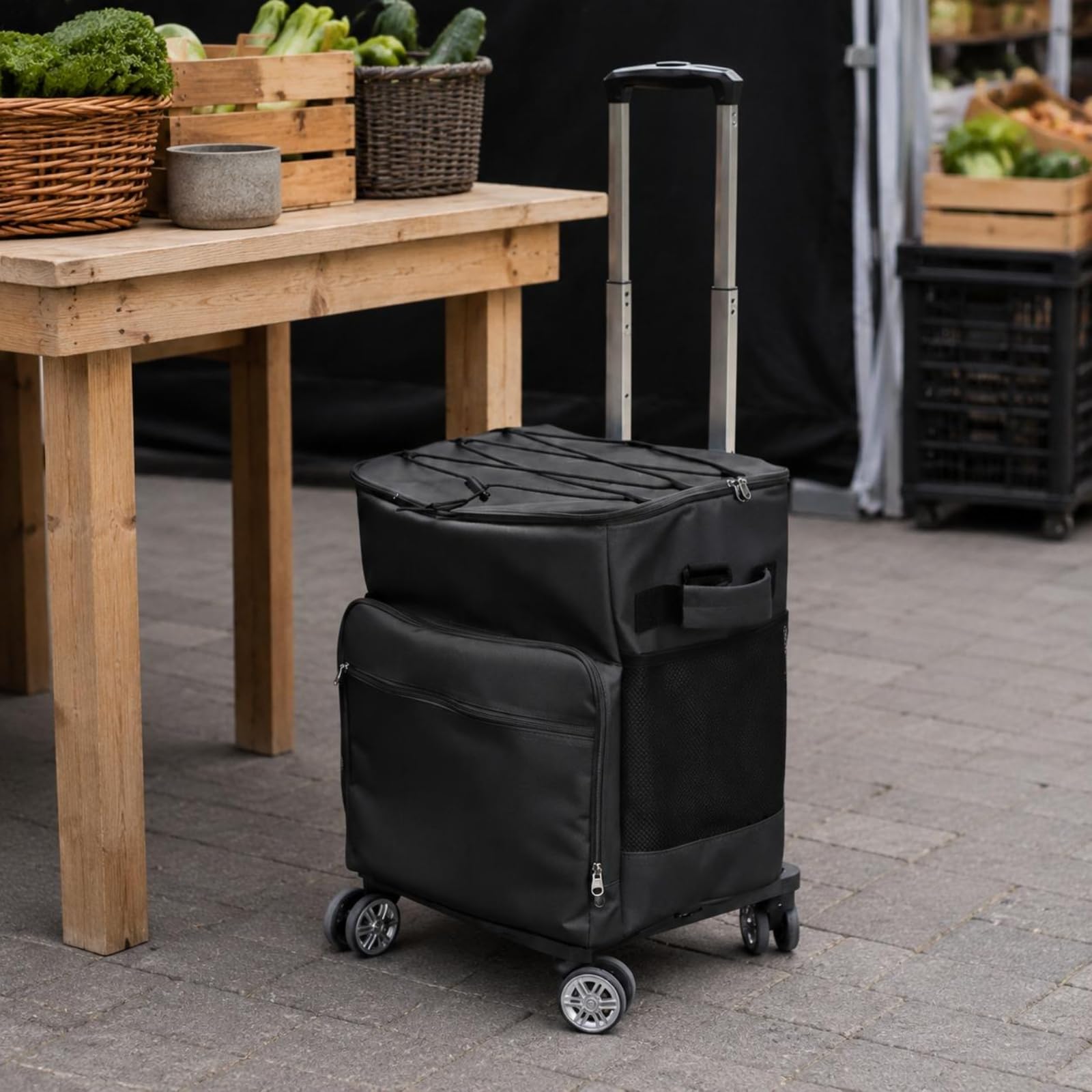 predolo Borsa Frigo Portatile con Ruote Carrello Termico Isotermico Borsa Termica Trolley con Manico Regolabile in Oxford E Rivestimento con Tasca Frontale, Blu Marino, 40L
