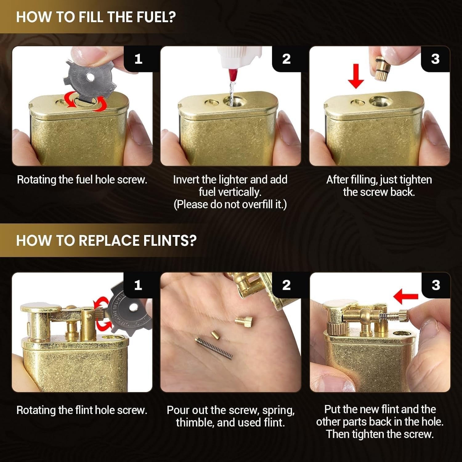 2-in-1 Permanent Match Lighter, Reusable, Retro-Style Lift-arm Kerosene Lighter, Perfect for Camping and Hiking.(2pcs Gold)