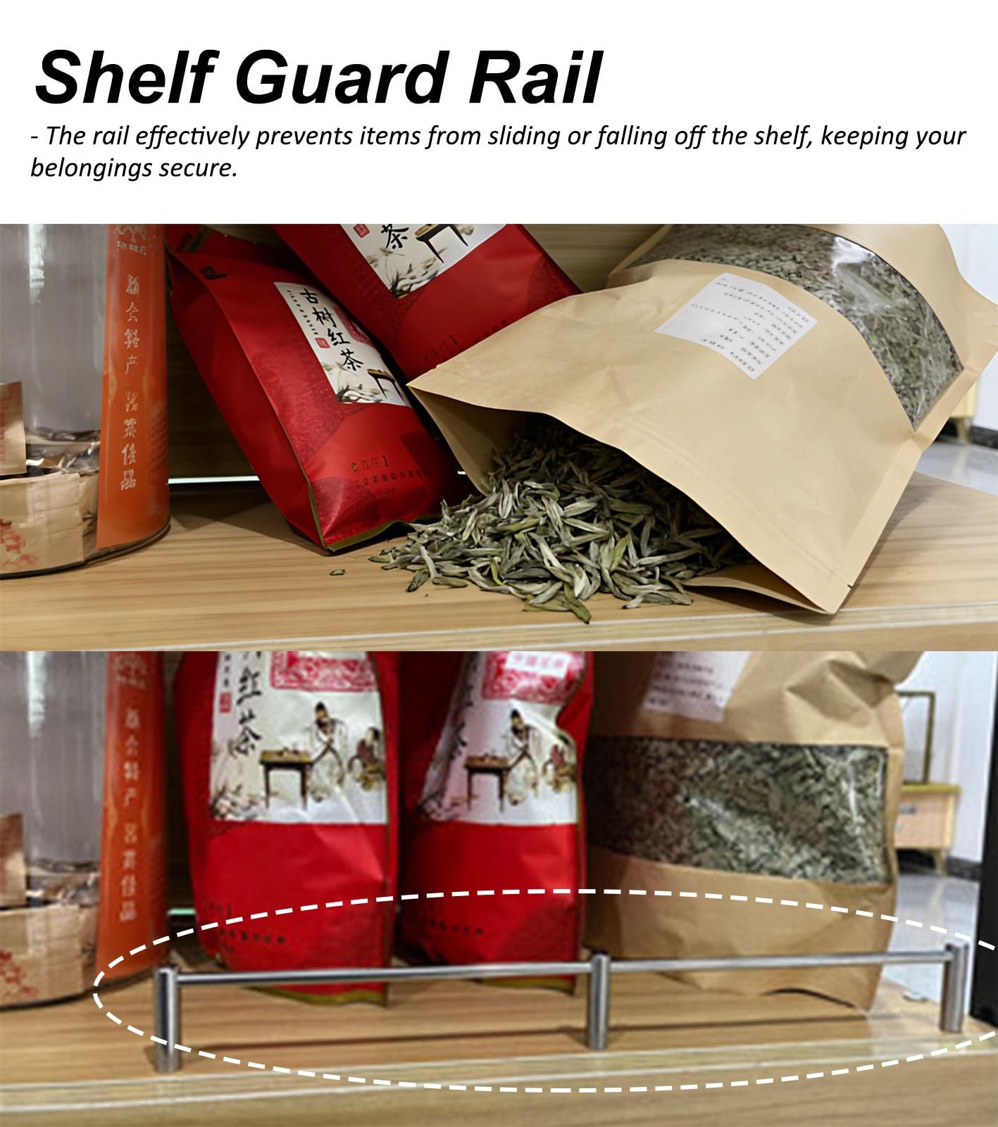 EdProtector para estantes flotantes de cocina y baño, protector de encimera de 140 cm, riel de seguridad elegante para galería