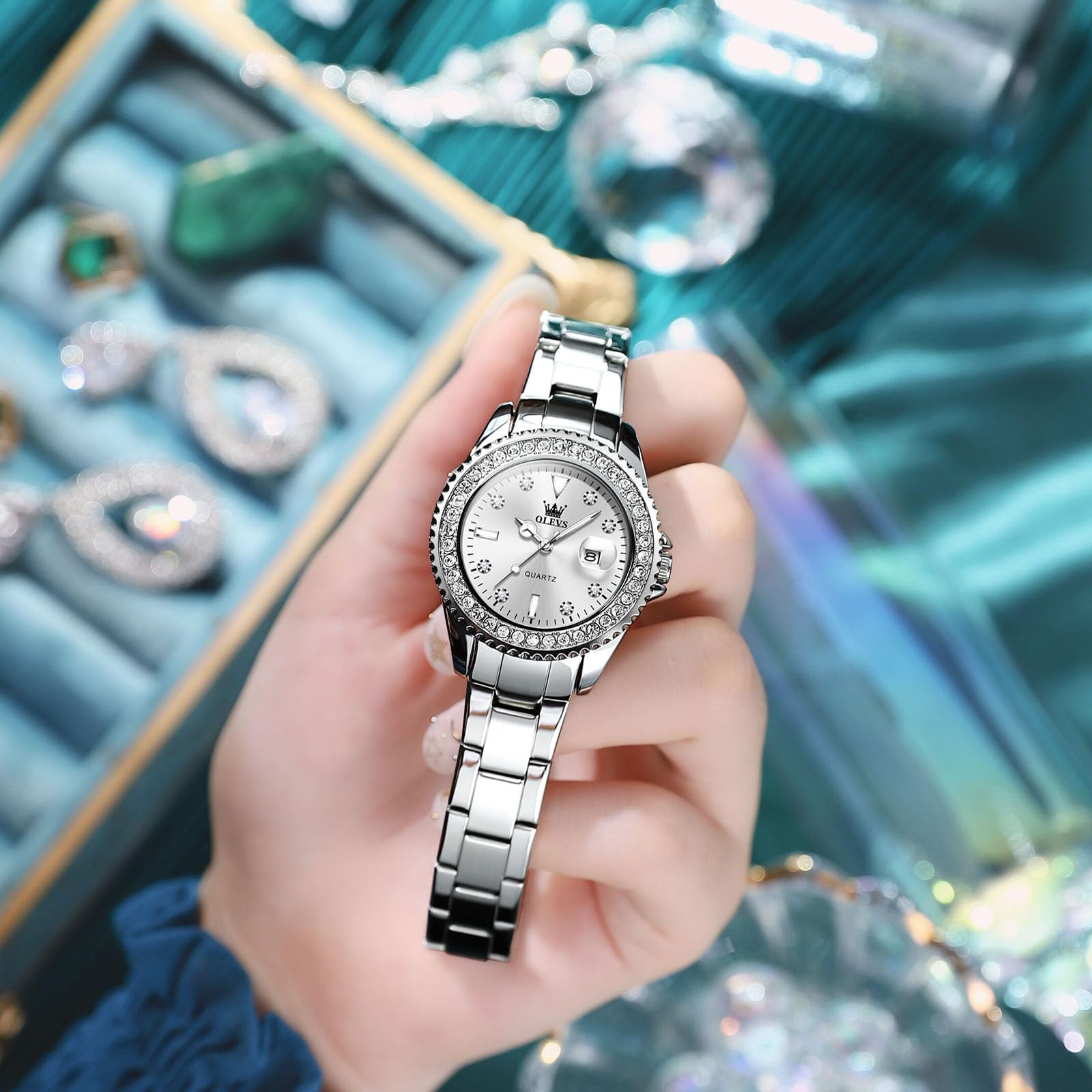 OLEVS Orologio Donna Piccolo Elegante Delicato Diamante Acciaio Inossidabile con Data Luminoso Impermeabile Analogico Quarzo Regalo per Donna