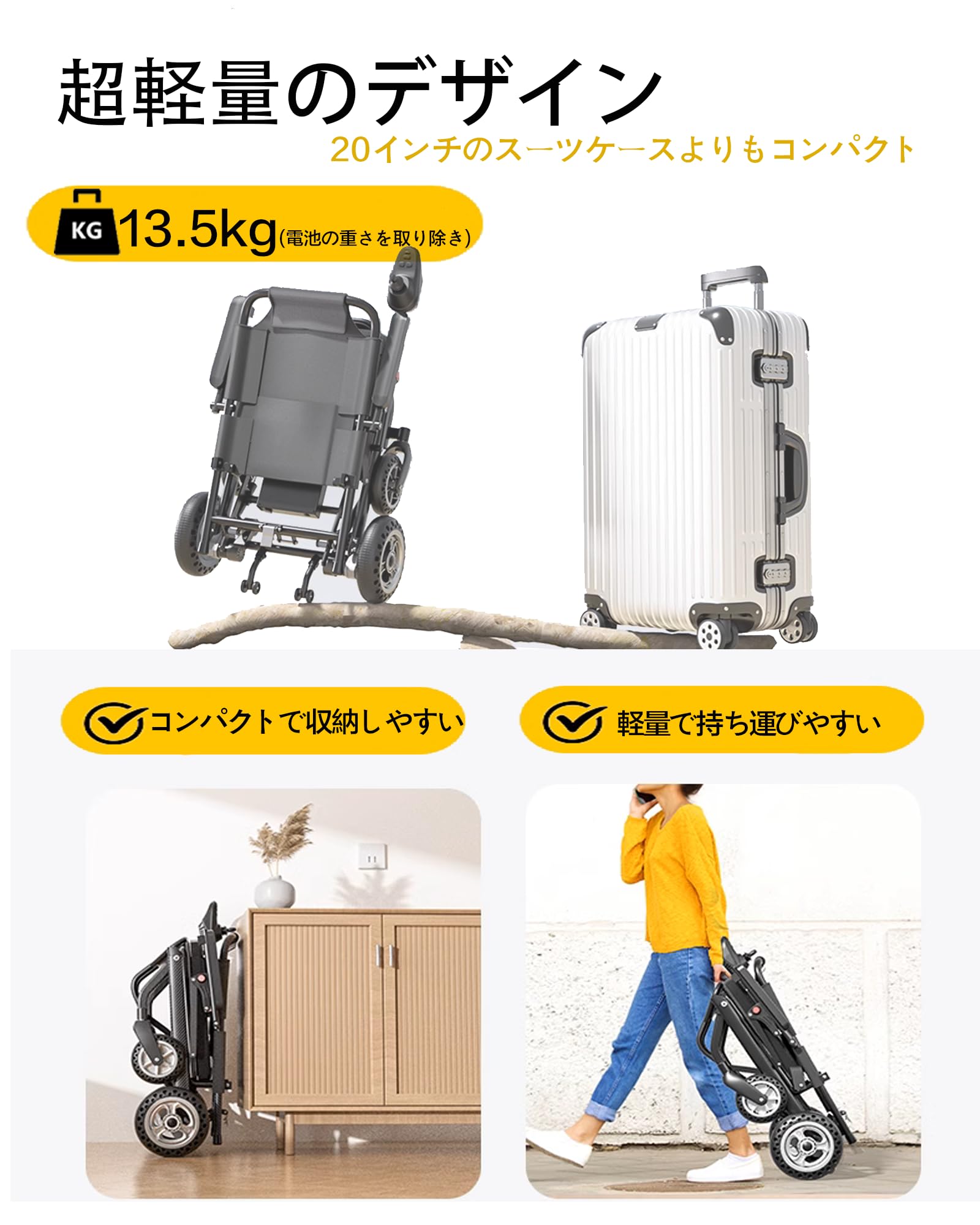 Amazon | Miugoo 電動車いす 折畳み 【軽量13.8kg】コンパクト 電動