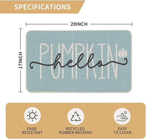 Miniatura 3 de Artoid Mode Felpudo de otoño con texto en inglés "Hello Pumpkin", color azul, para decoración del hogar, tapete de bajo perfil, tapete de piso para