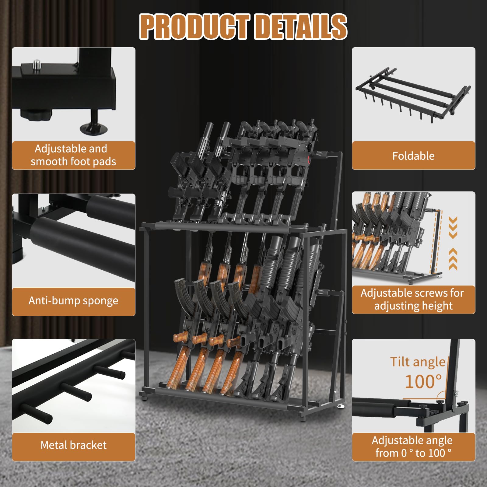 Snapklik.com : Multi Gun Rack, Folding 14 Gun Standing Floor Gun ...