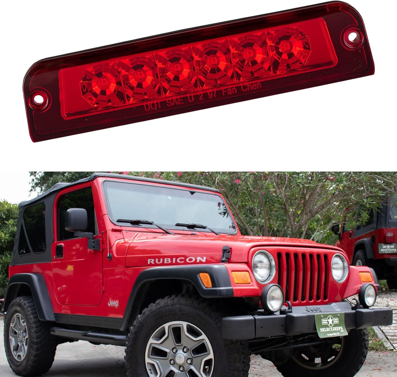 Third 3rd Brake Light LED for 1997-2006 Jeep Wrangler, High Mount Rear Brake Lights Assembly for 97-06 Wrangler TJ, Waterproof Center Cab Lamp Stop Light (RED)