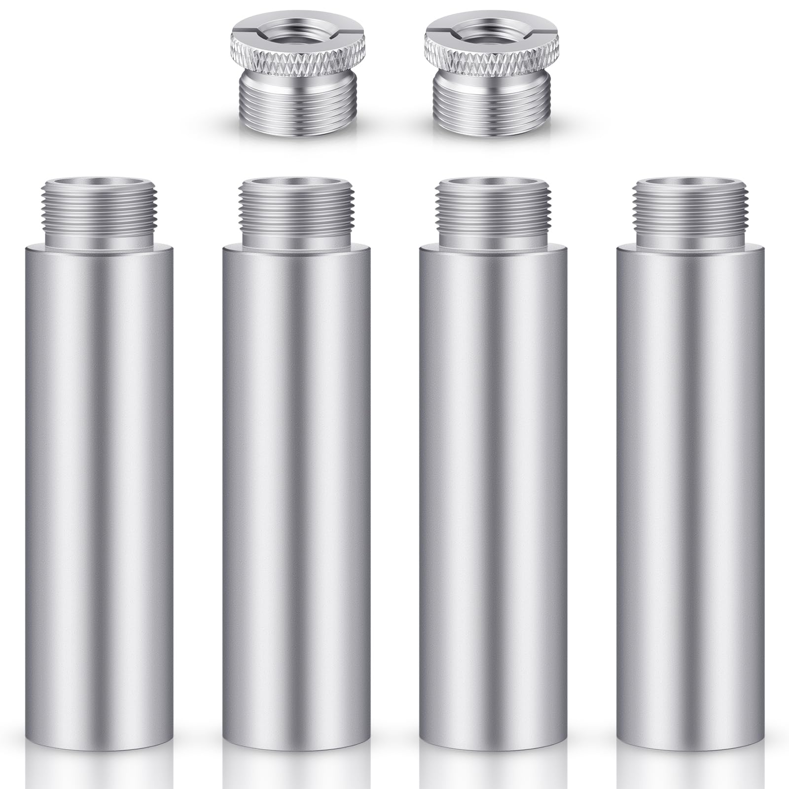 Weewooday 4 Pieces Mic Stand Extension Tube 5/8 Inch Microphone Extension Pipe Aluminium Alloy Stand Extenders Screw Boom Tubes with 2 Metal Adapters(Sliver)