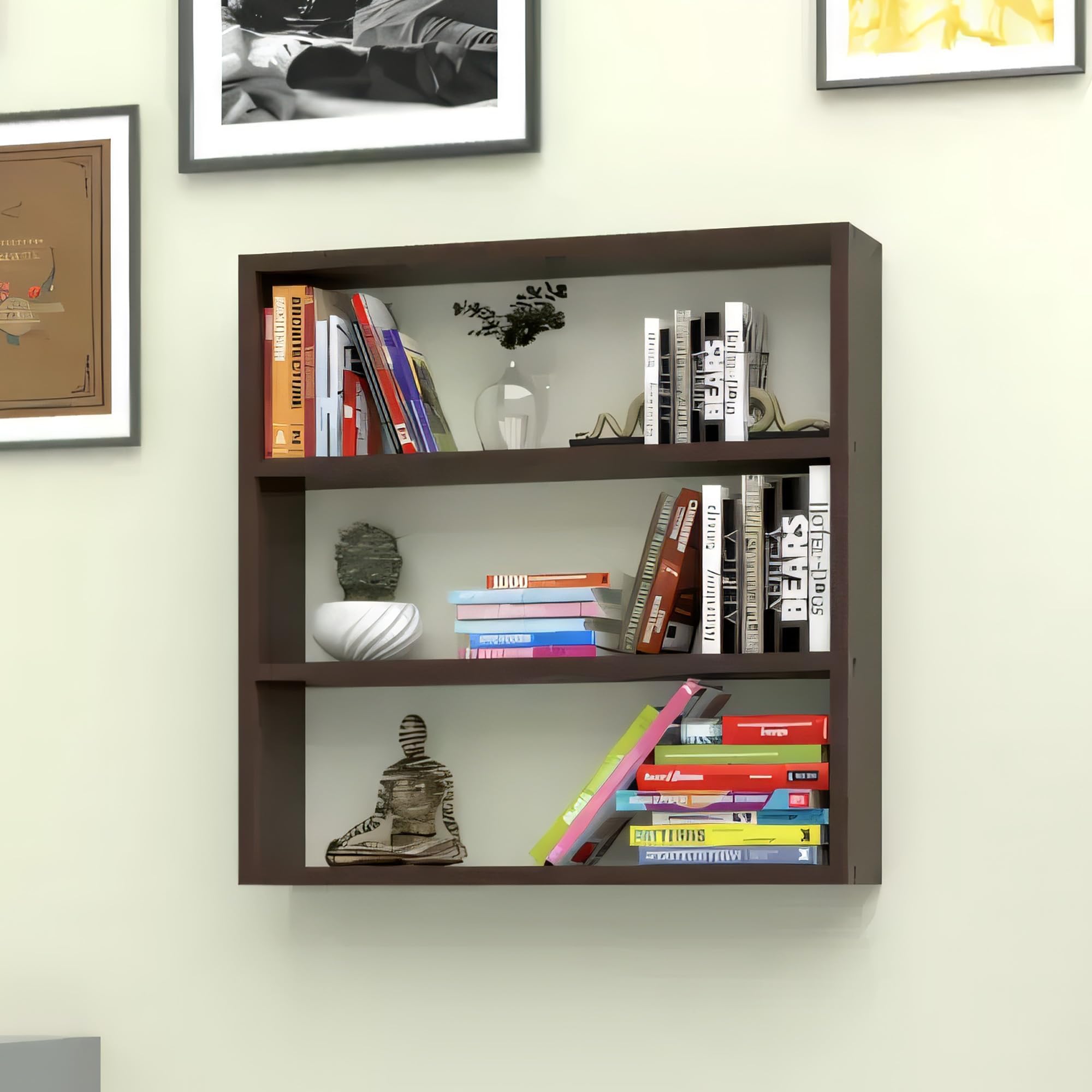 USHA SHRIRAM Wooden Kitchen Shelf Storage Rack | Book Cabinet | Kitchen Accessories Items Rack | Durable & Long Lasting Engineered Wood Wall Mounted Book Storage Shelf | Wooden Wall Shelf