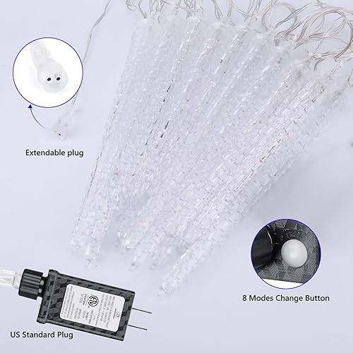 Miniatura 6 de Joomer Luces azules de carámbanos de Navidad, 13 pies, 20 tubos, 90 LED, 8 modos de luces de carámbano con función de temporizador, luces de cadena
