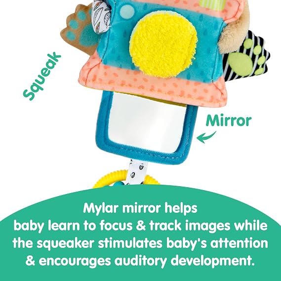 Lamaze Arty Says Cheese Clip On Stroller Toy - Baby Sensory Toys with Crinkle and Squeak Sounds - Includes Clip for On-The-Go Stroller or Car Seat Play - Ages 0 Months and Up