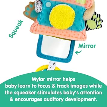 Lamaze Arty Says Cheese Clip On Stroller Toy - Baby Sensory Toys with Crinkle and Squeak Sounds - Includes Clip for On-The-Go Stroller or Car Seat Play - Ages 0 Months and Up