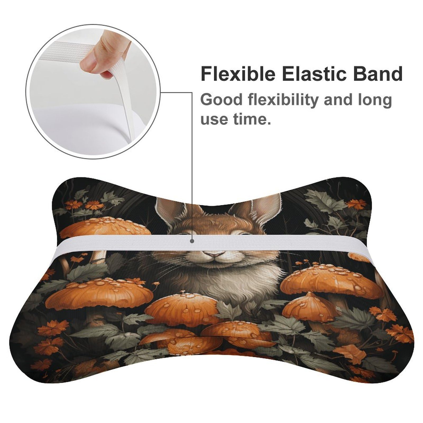 Lot de 2 coussins d'appui-tête de voiture en forme de lapin aux champignons avec housse amovible lavable pour voiture, bus, camion, confort de conduite