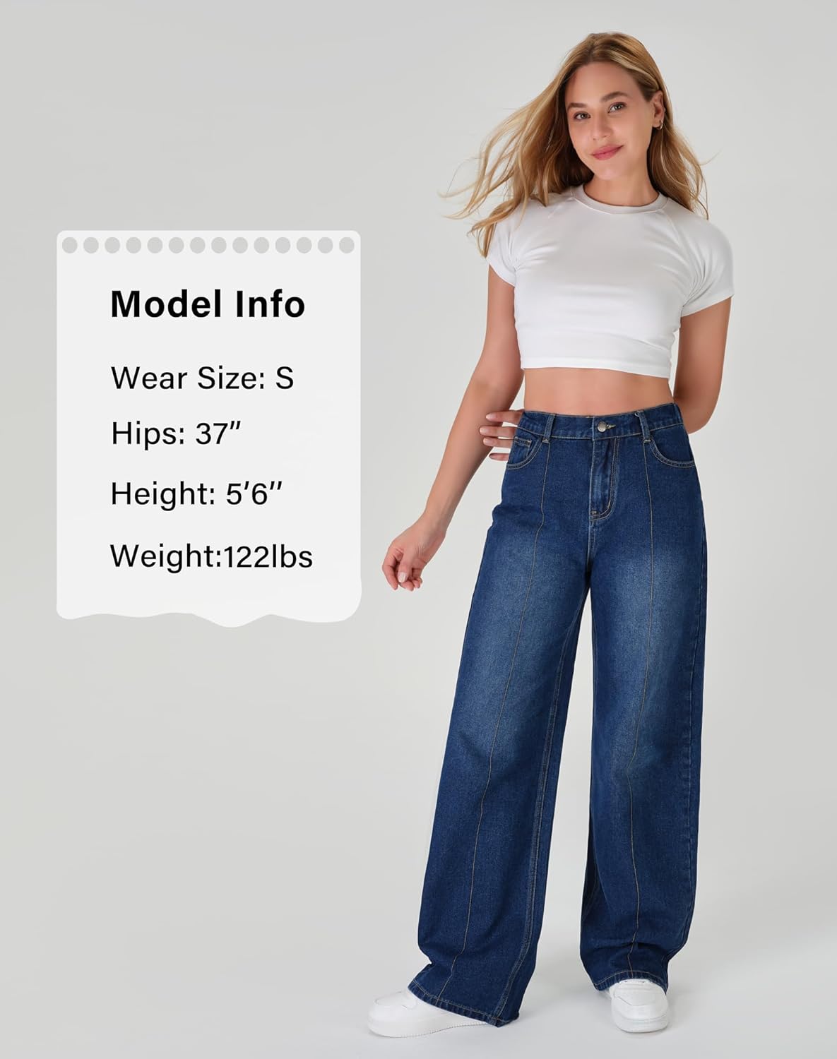 roswear Womens Wide Leg Jeans Loose Fit Front Seam Streetwear Winter Denim Pants - Image 4