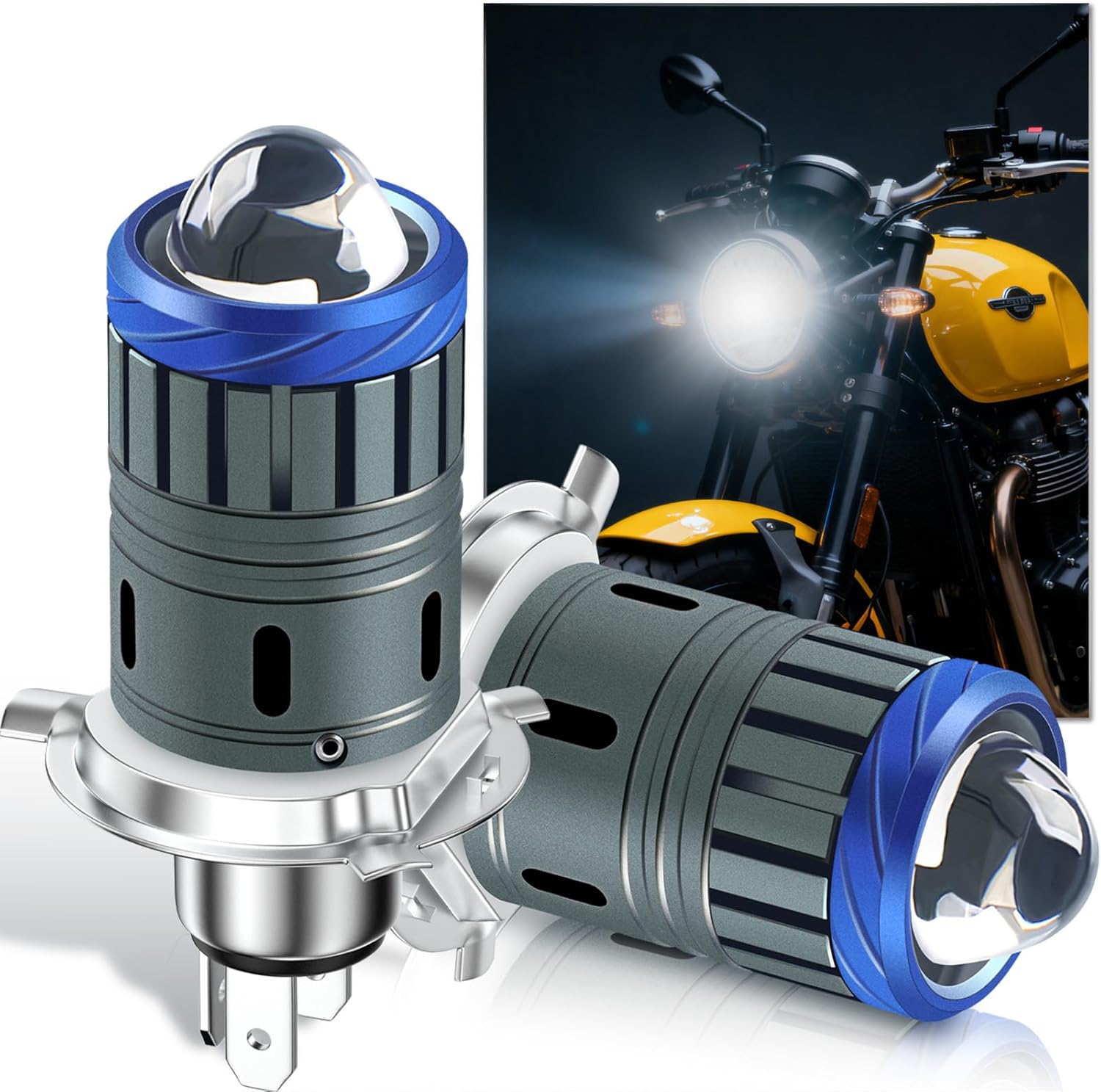 2PCS Universal H4/9003 Led Headlight Bulbs, 300% Brighter, 6000K White Motorcycle Bulbs, Plug and Play, WaterProof Design, H4 LED Motorcycle Light Bulb Hi/Lo Beam Fit for Most Motorcycles