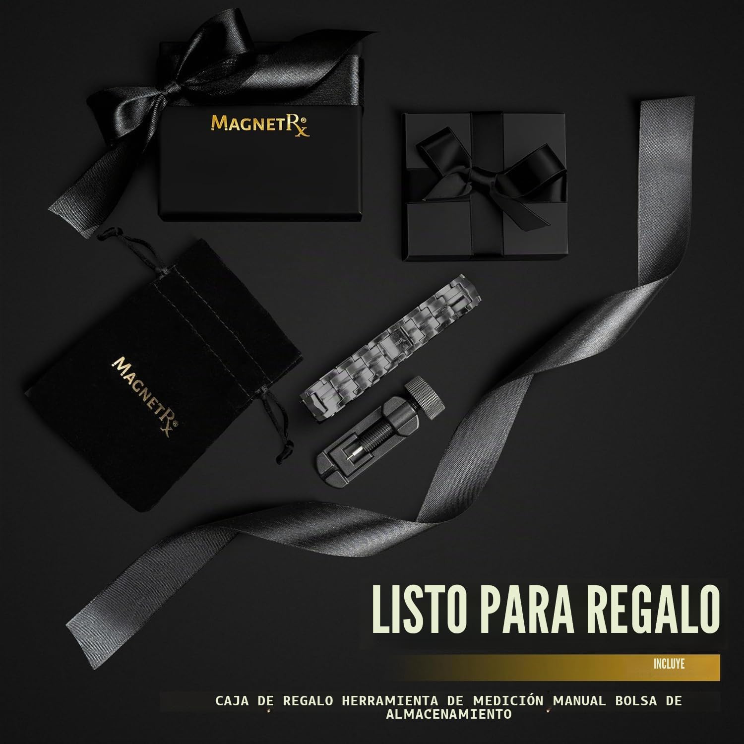 MagnetRX® Pulsera Magnética Ultrarresistente - Brazaletes de Acero Inoxidable para Hombres – Pulsera de Longitud Ajustable con herramienta de Medición para un Ajuste Perfecto (Gris Metálico)