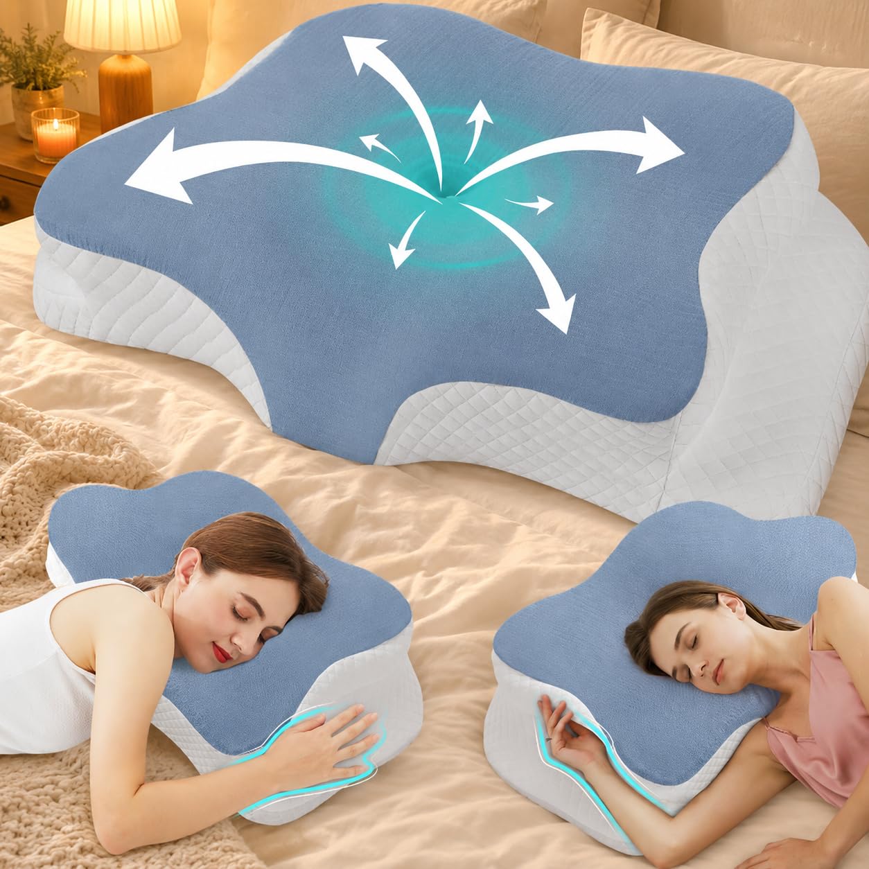 Hydomi Cuscino cervicale ergonomico in memory foam per dolore al collo e alle spalle, cuscino regolabile per dormire con bracciolo, cuscino ortopedico per dormire, schiena e stomaco