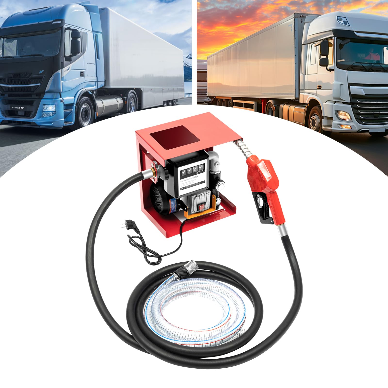 230 V 550 W Pompe à gazole, Ensemble complet pompe à fioul auto-amorçante, station-service, 60 l/min Pompe à fioul, avec pistolet automatique, compteur, tuyau de 4 m, pour voitures, camions-citernes