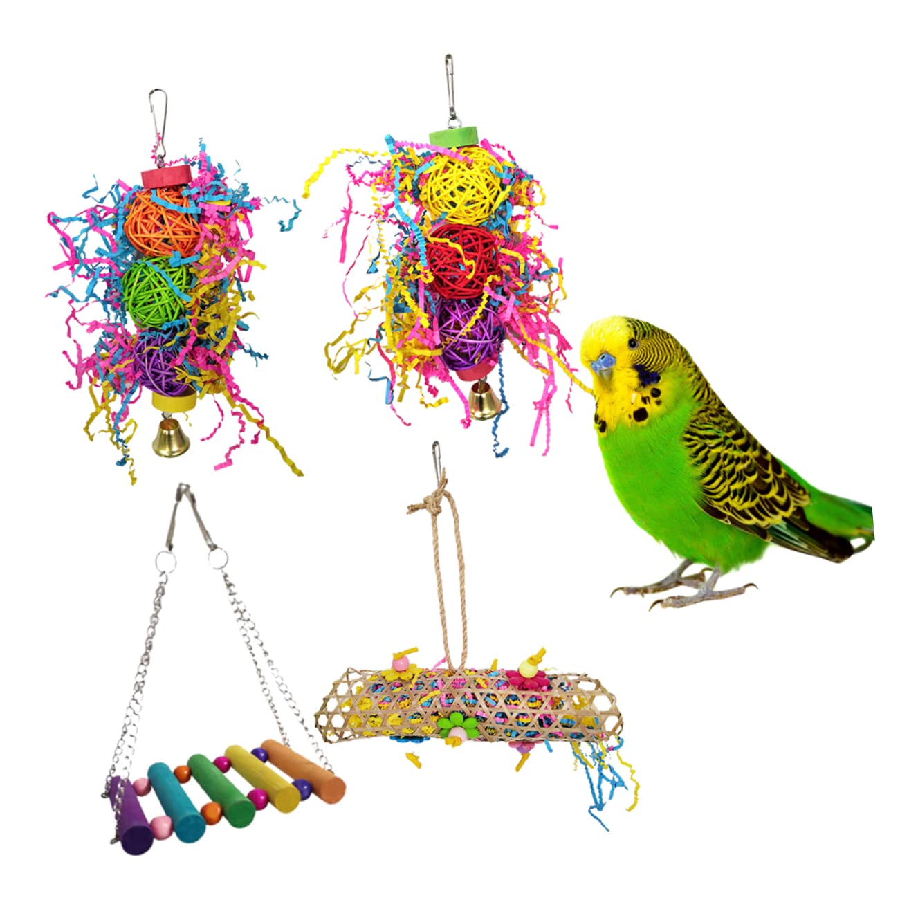 Yardwe Lot de 2 Jouets Suspendus pour Oiseaux Balançoire pour Perroquet Jouet à Mâcher pour Calopsittes Et Petits Oiseaux 4 Pièces