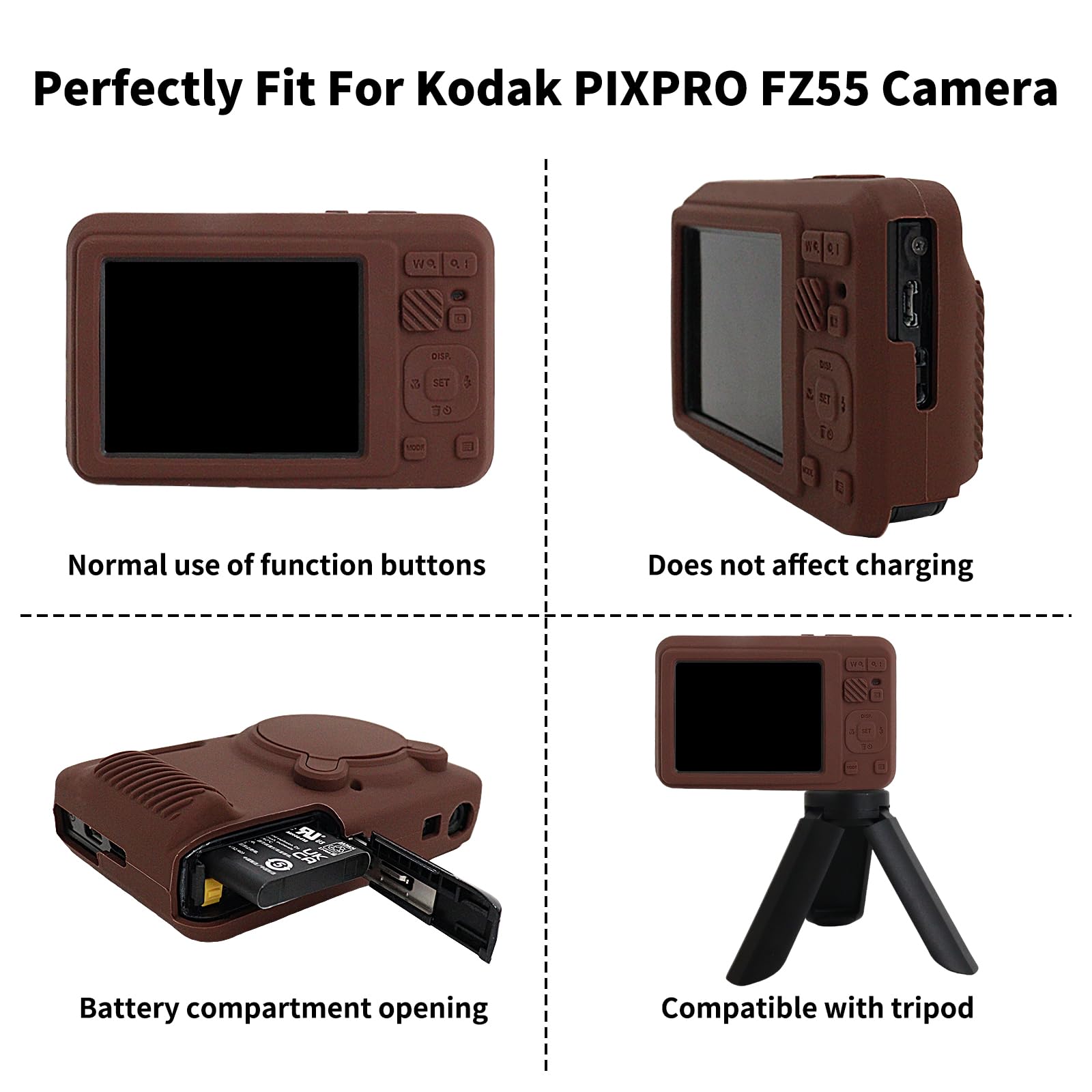 Rieibi Coque Silicone Kodak PIXPRO FZ55 Étui avec Protection d'écran, Housse d'objectif Amovible, Antidérapant
