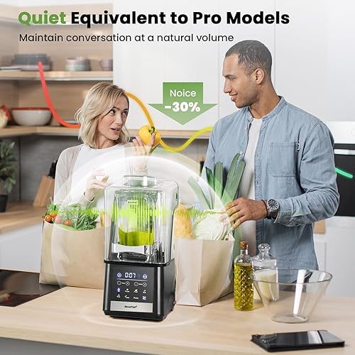 Miniatura 3 de Licuadora profesional de 64 onzas, 1500 W para menos espuma, escudo silencioso comercial, temporizador de cocina, autolimpieza, 9 velocidades, 6