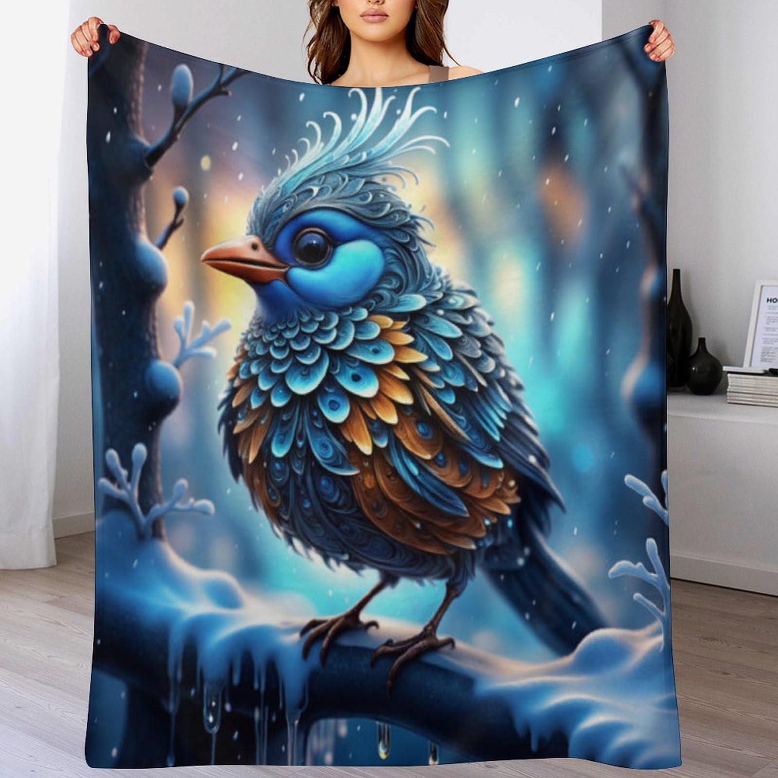 Couverture polaire cute oiseau plaid flannel double couche anti-froid