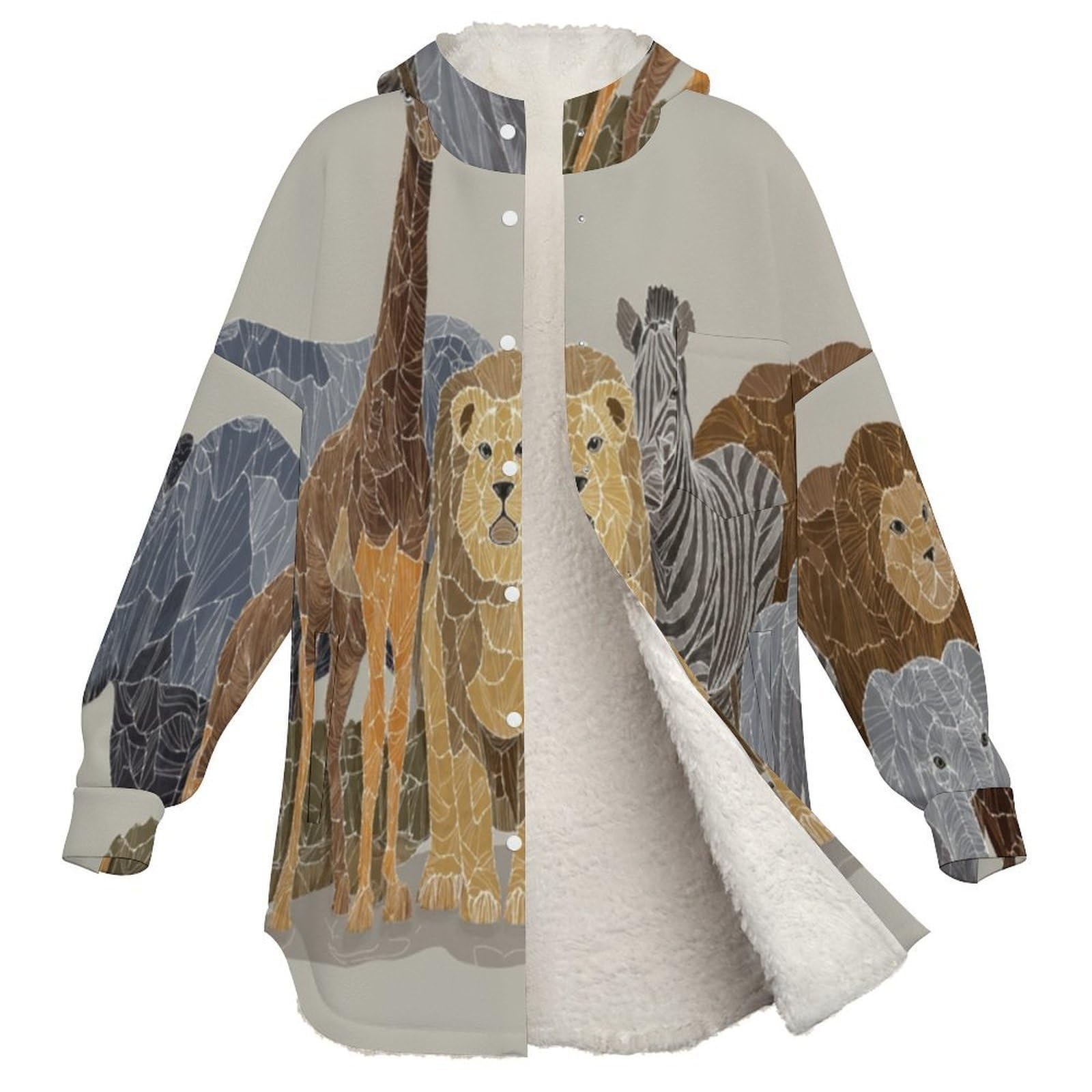 Sudadera Invierno con Capucha de Forro Polar Mujer Elefante, Rinoceronte, Jirafa Cálido Hoodies a Manga Larga Felpa Sudadera con Bolsillos, Beige