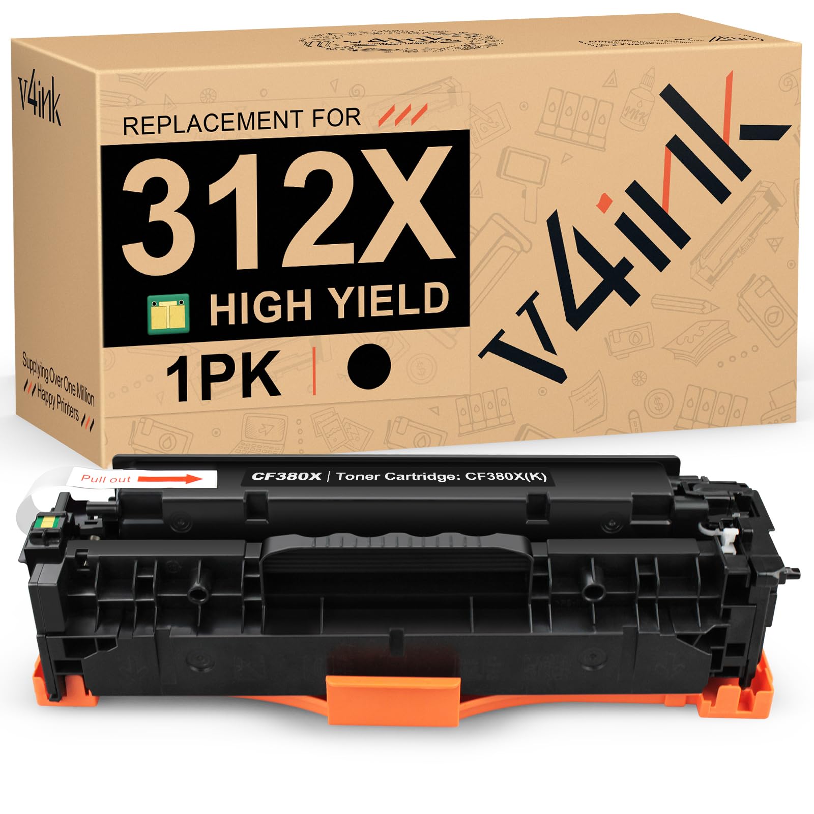 v4ink 312X Remanufactured Toner Cartridge Replacement for HP 312A 312X CF380A CF380X Toner Cartridge Ink for HP Pro MFP M476nw M476dn M476dw M476