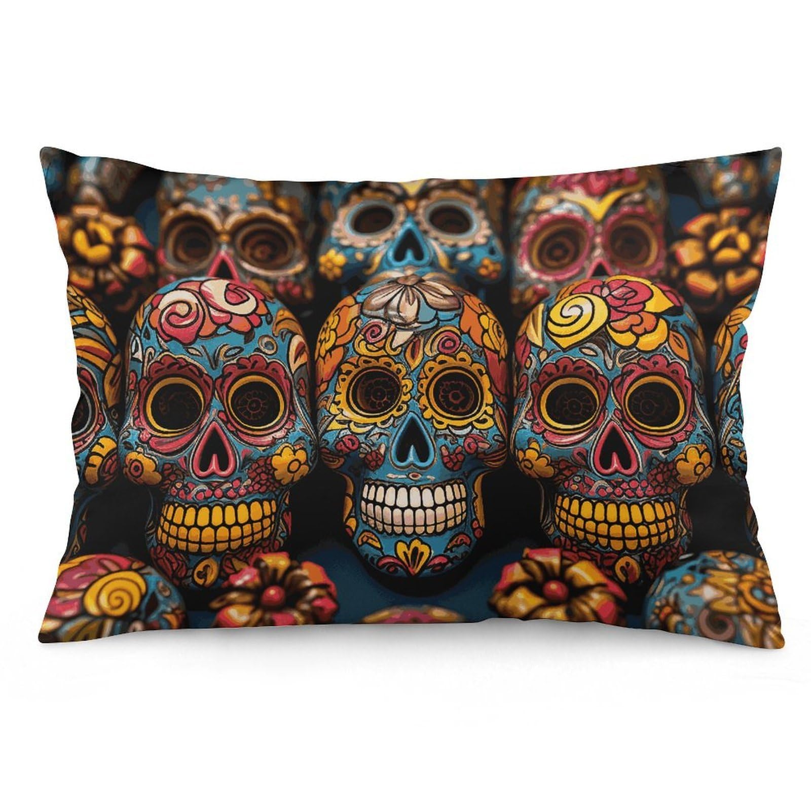 2 Pack Pillow Cases for Hair and Skin, Soft Breathable Pillow Case Covers with Hidden Zipper, Colorful Sugar Skulls Pillowcase 16 "x24 Pillow Covers for Sleeping Gift
