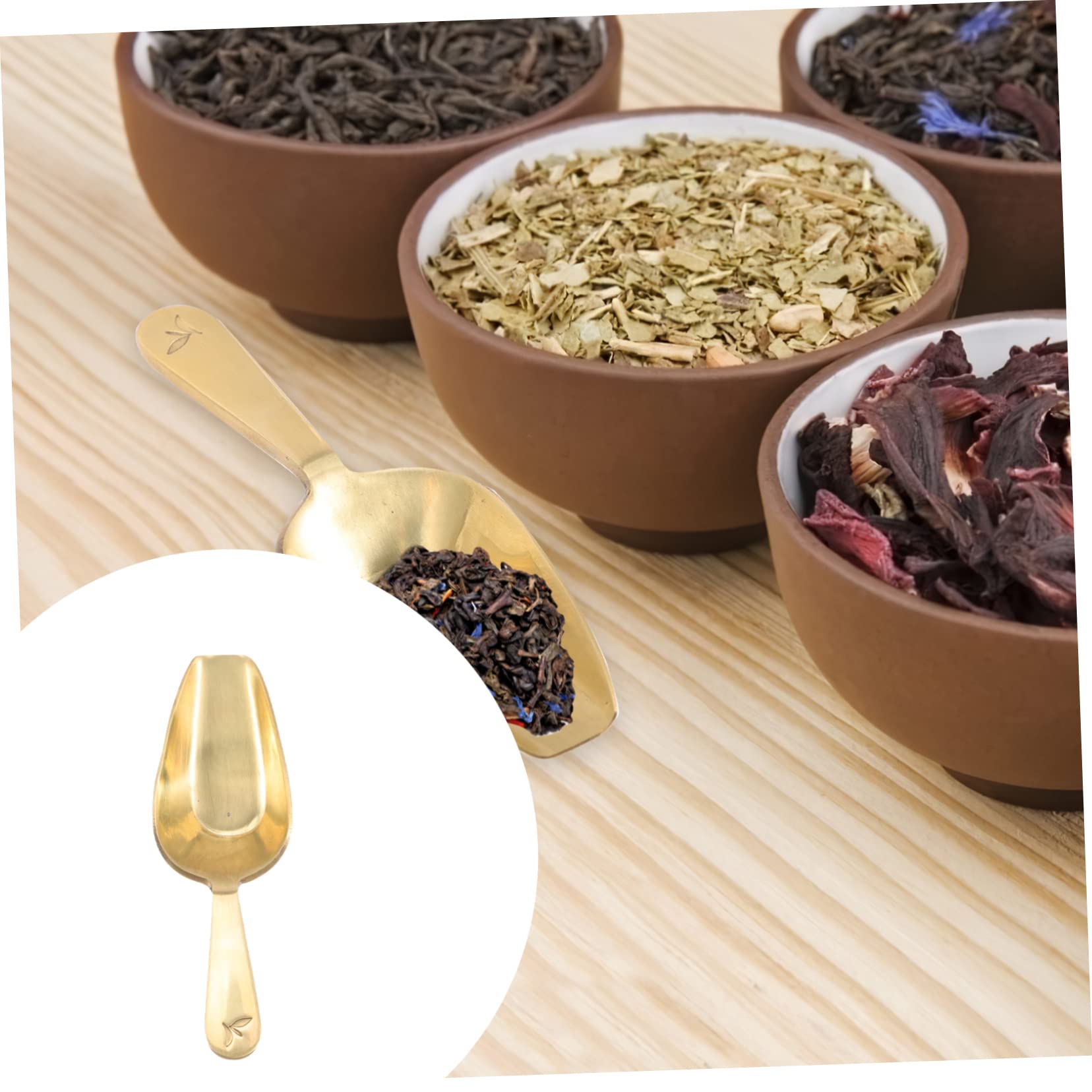 Cabilock 4piezas Cucharilla De Latón Para Té y Café Cucharón Ligero y Portátil Accesorio De Cocina Ergonómico Para Infusiones y Granos De Café Fácil De Limpiar y Usar