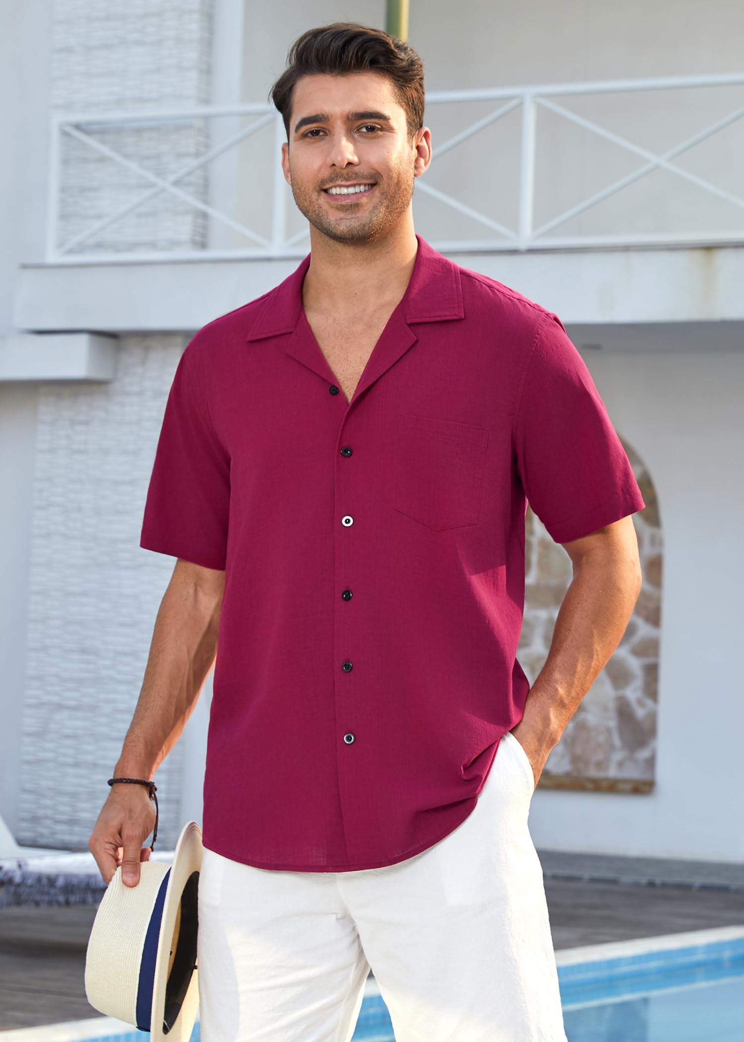 Enlision Camicia Lino Manica Corta Uomo Estive Casual Camicia Spiaggia Uomo Elegante Camicie Regular con Bottoni e Tasche