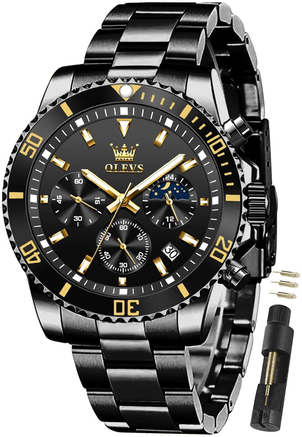 OLEVS Watches for Men Classic with Date Business Dress Luxury Big Face Green/Black/Blue Waterproof Luminous Mens Wrist Watch Analog Two Tone Stainless Steel Men Watch