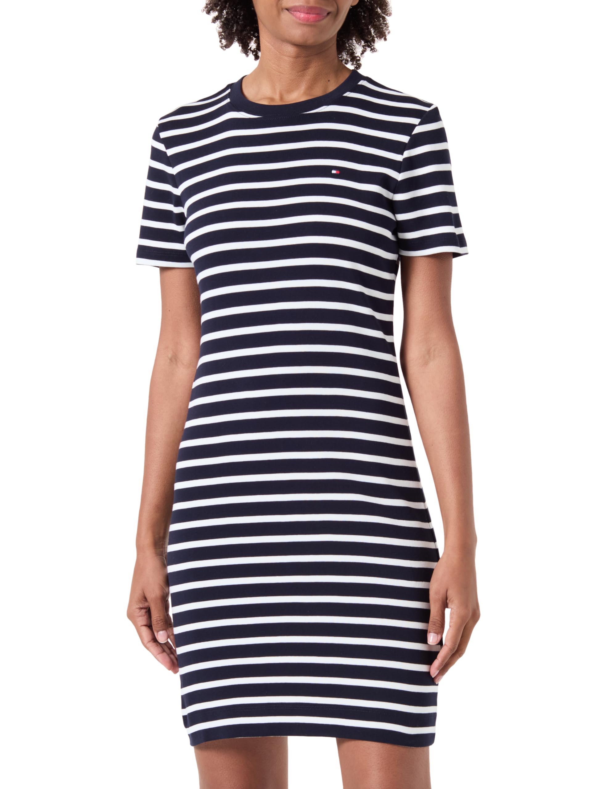 Tommy Hilfiger Women's New Cody Slim Short Cotton Dress, Multicolor (Breton Ecru/Desert Sky), XXS