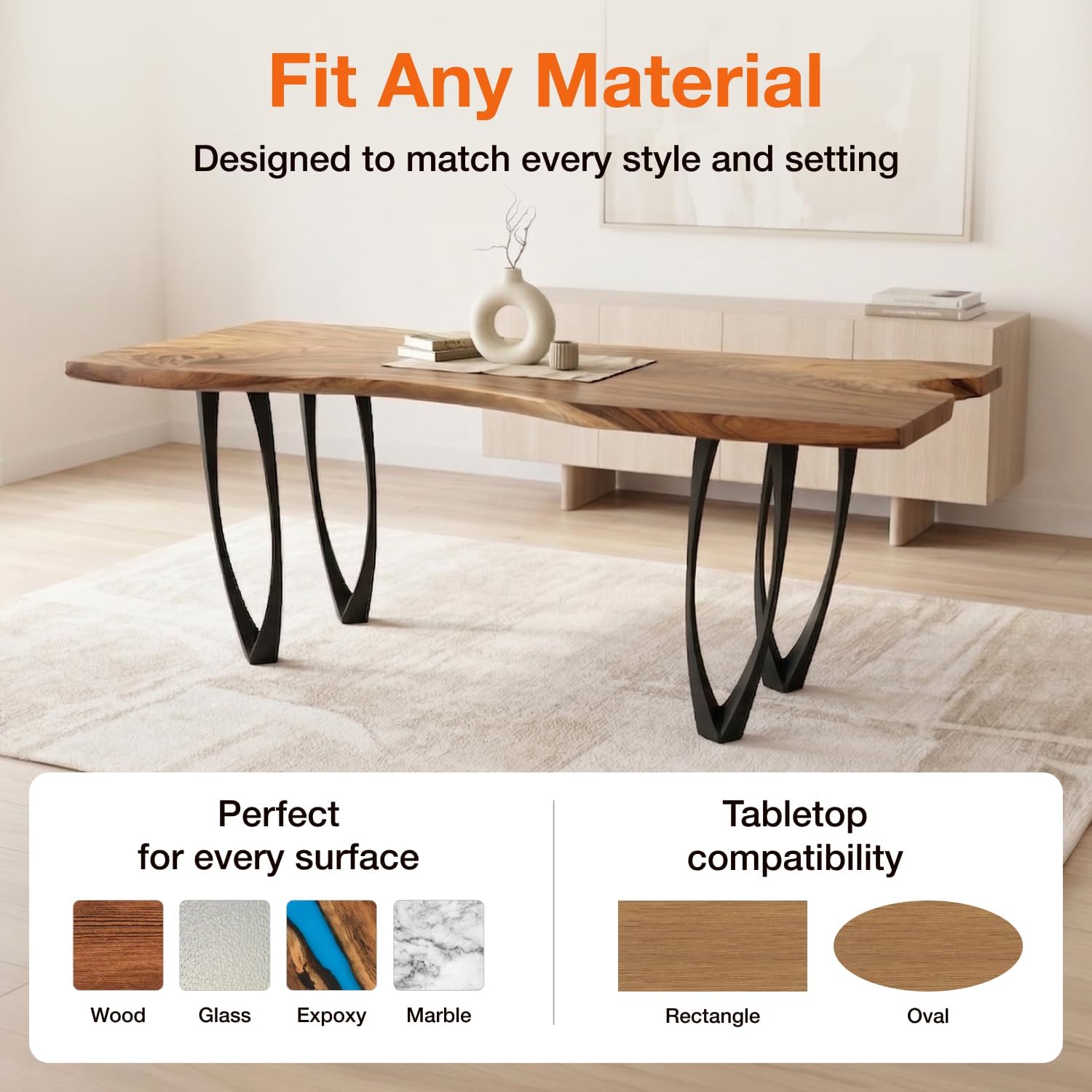 Flowyline 28" H 505 UDO Handcrafted Black Metal Table Legs and Bases for Dining Tables | Steel Desk Legs | Rust-Resistant, Adjustable Furniture Legs for Bench DIY Mid-Century Modern Indoor/Outdoor