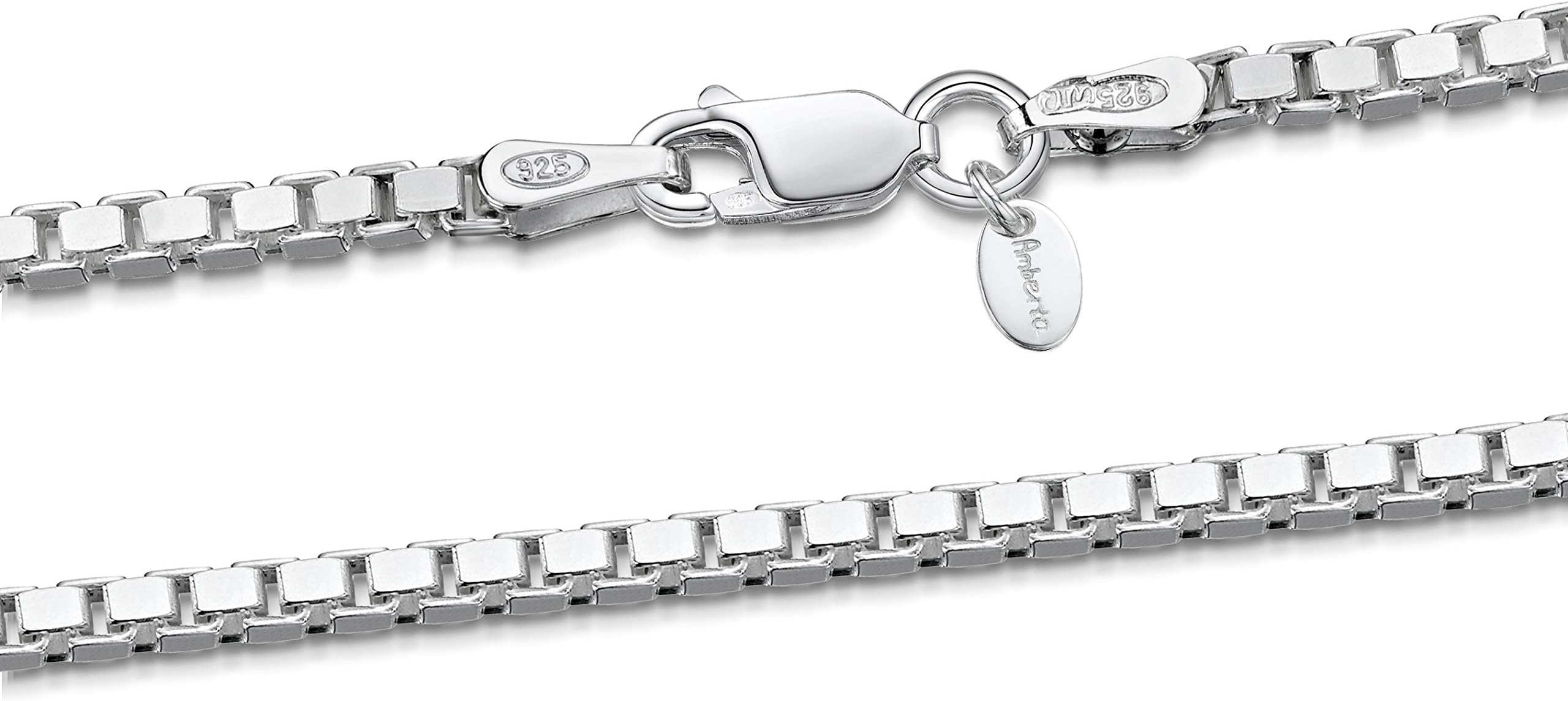Amberta Silver 925 Venetian Chain Necklace 2mm Width Length 45-65cm (45cm)
