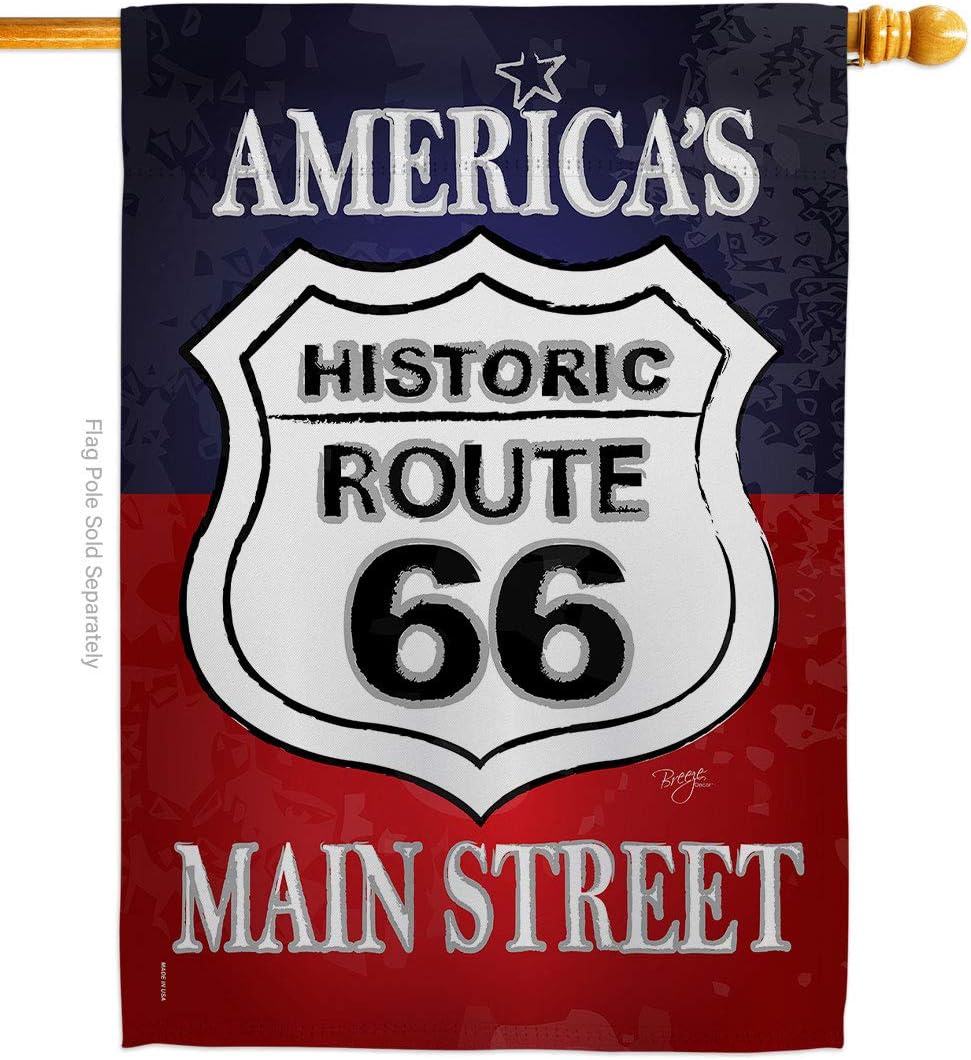 Breeze Decor H111059-BO Route 66 Americana Patriotic Decorative Vertical House Flag, 28"x 40", Multi-Color
