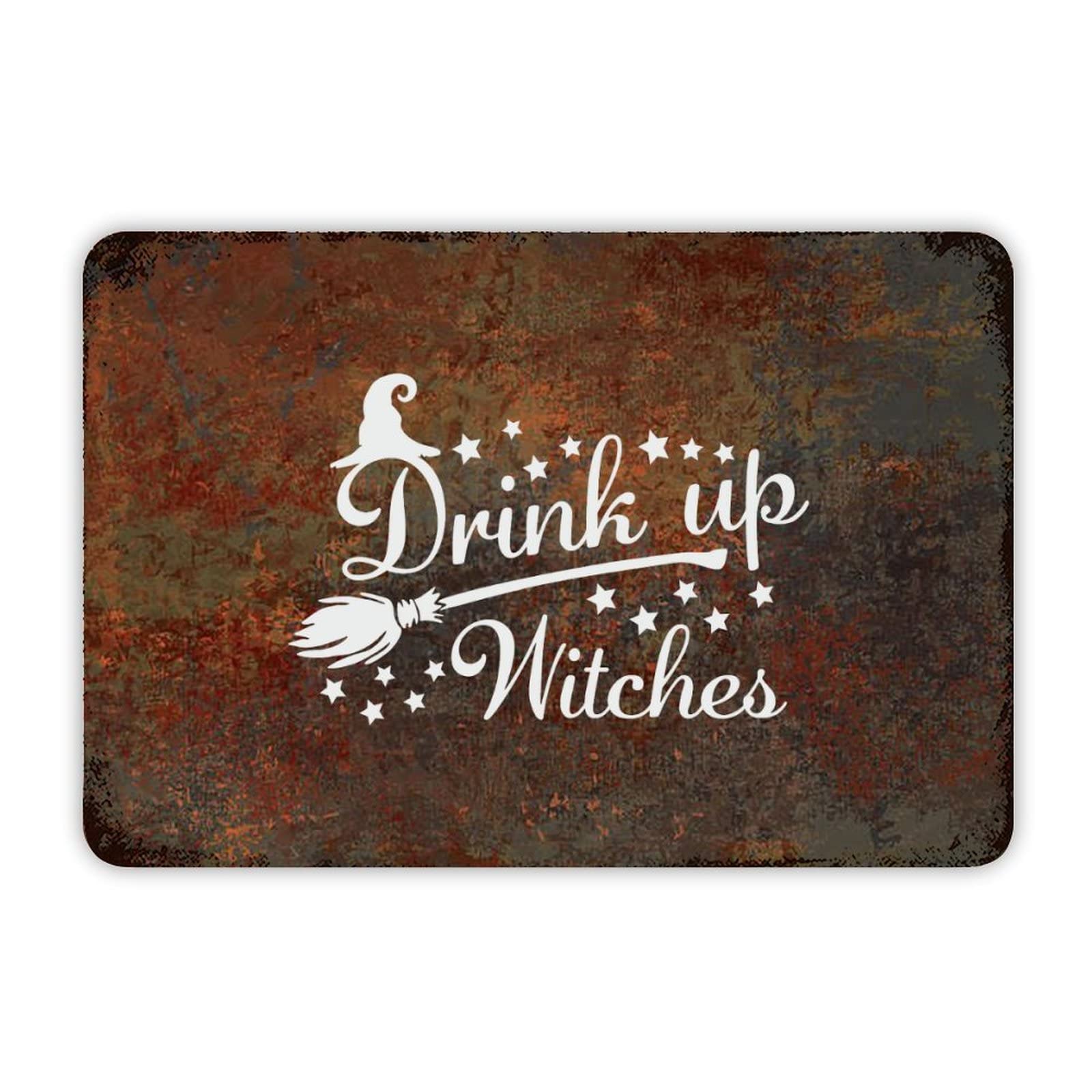 ENEDNATE Halloween Metal Sign,Farmhouse Man Cave Metal Sign Drink Up Witch Retro Aluminum Tin Metal Signs for Indoor & Outdoor Yard Office Kitchen Living Room Door Home Décor 8x12 Inch